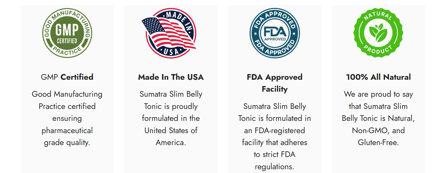 Made in USA, FDA registered & GMP certified supplement facility badges